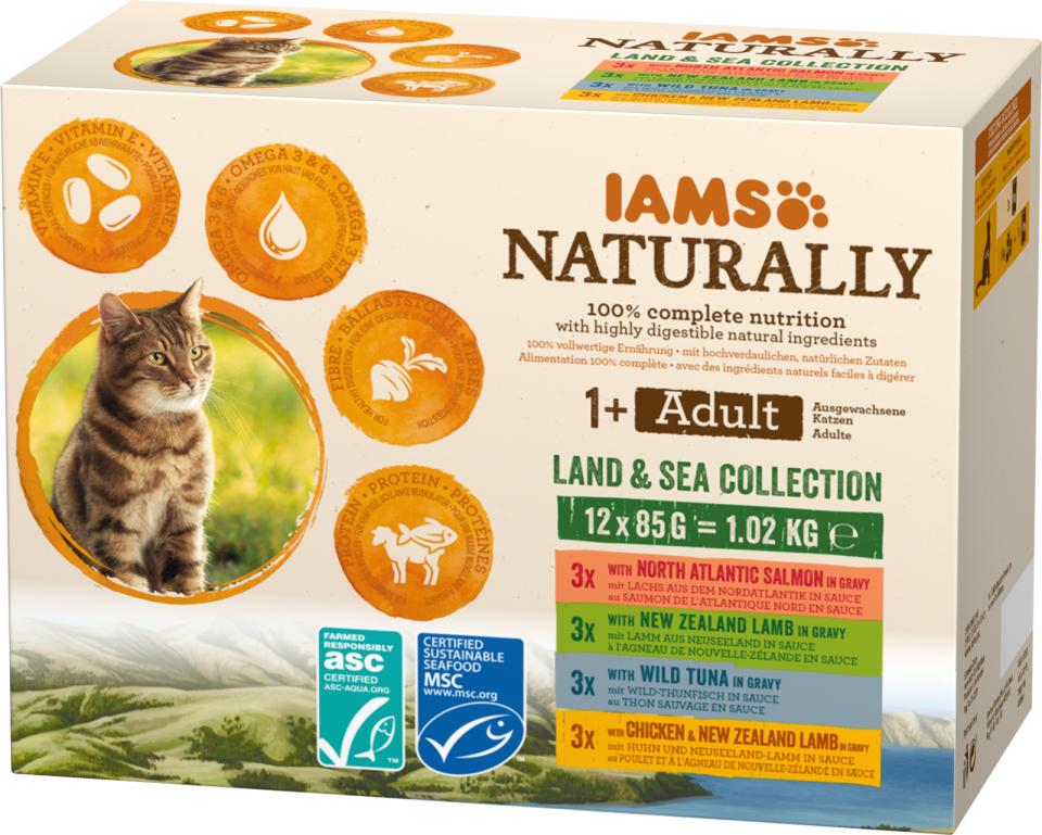 IAMS CAT Naturally Adult Land & Sea collection - menuboks