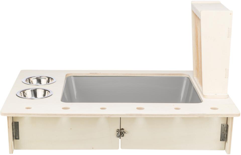 Feeding station w/bowls/hay manger, wood