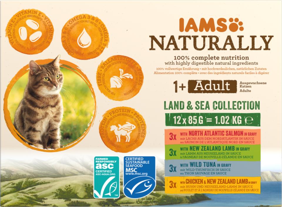 IAMS CAT Naturally Adult Land & Sea collection - menuboks