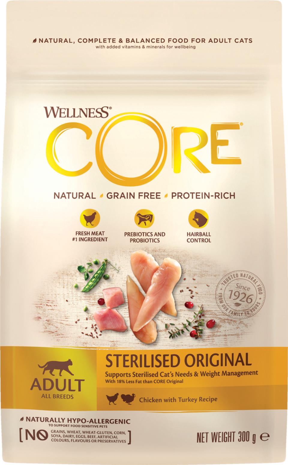 CORE Cat Adult Sterilized, Kylling med Kalkun