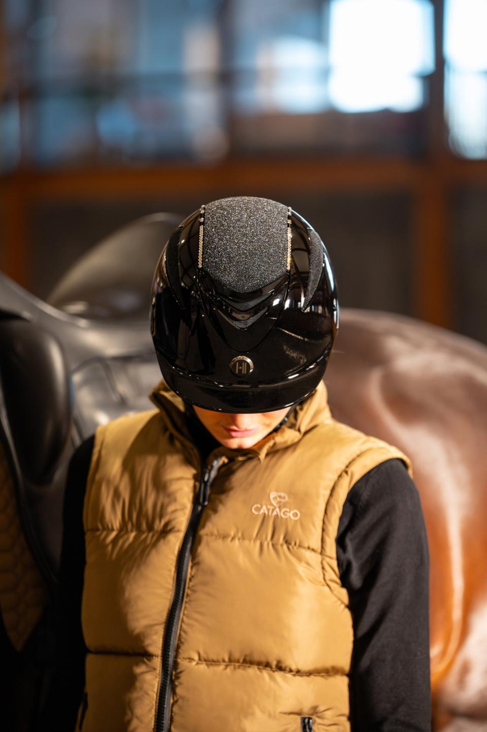 One K Defender Pro ridhjälm - glittrig topp, swarowski pipe