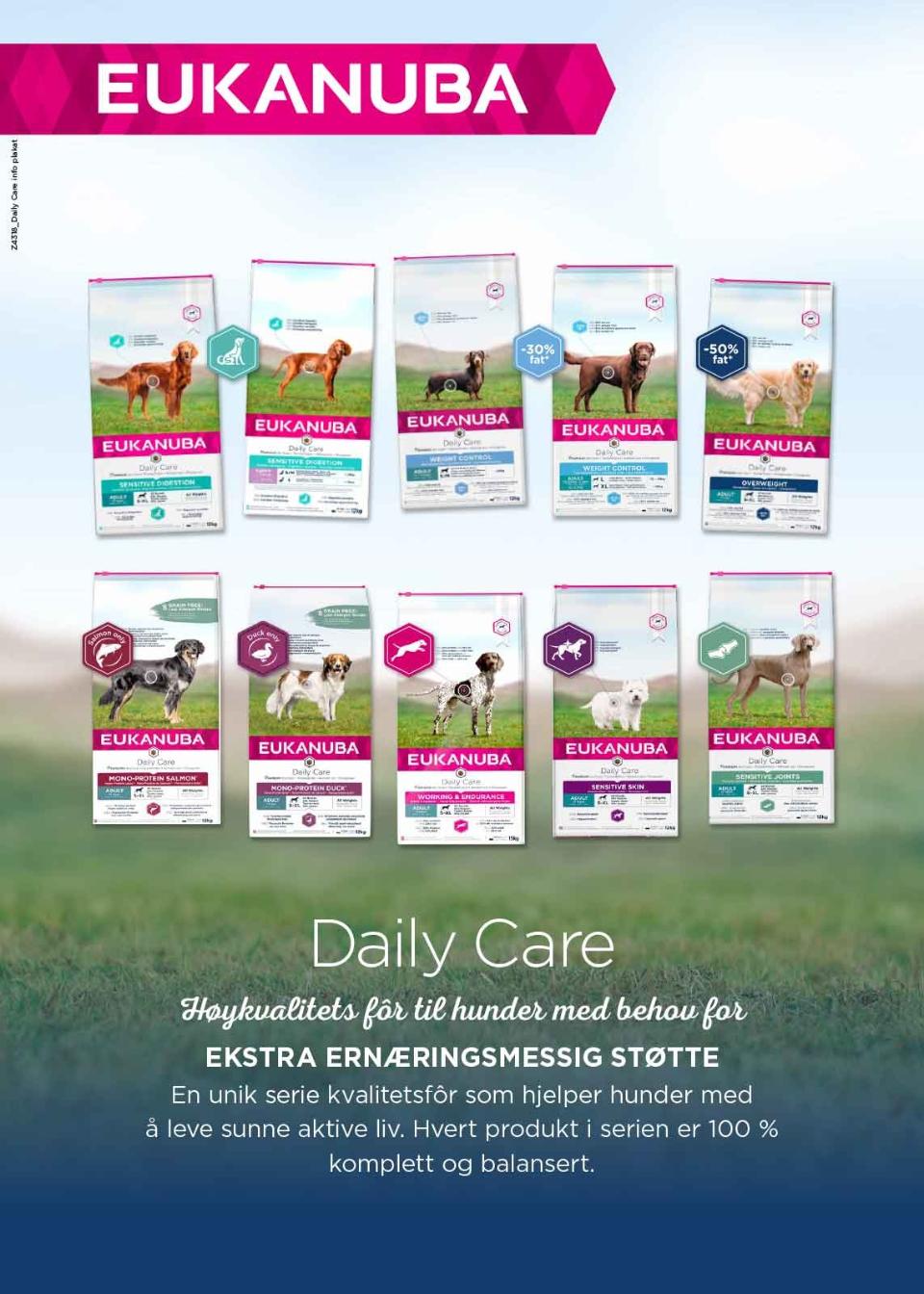 Eukanuba Butik Plakat - Daily Care (norsk tekst)